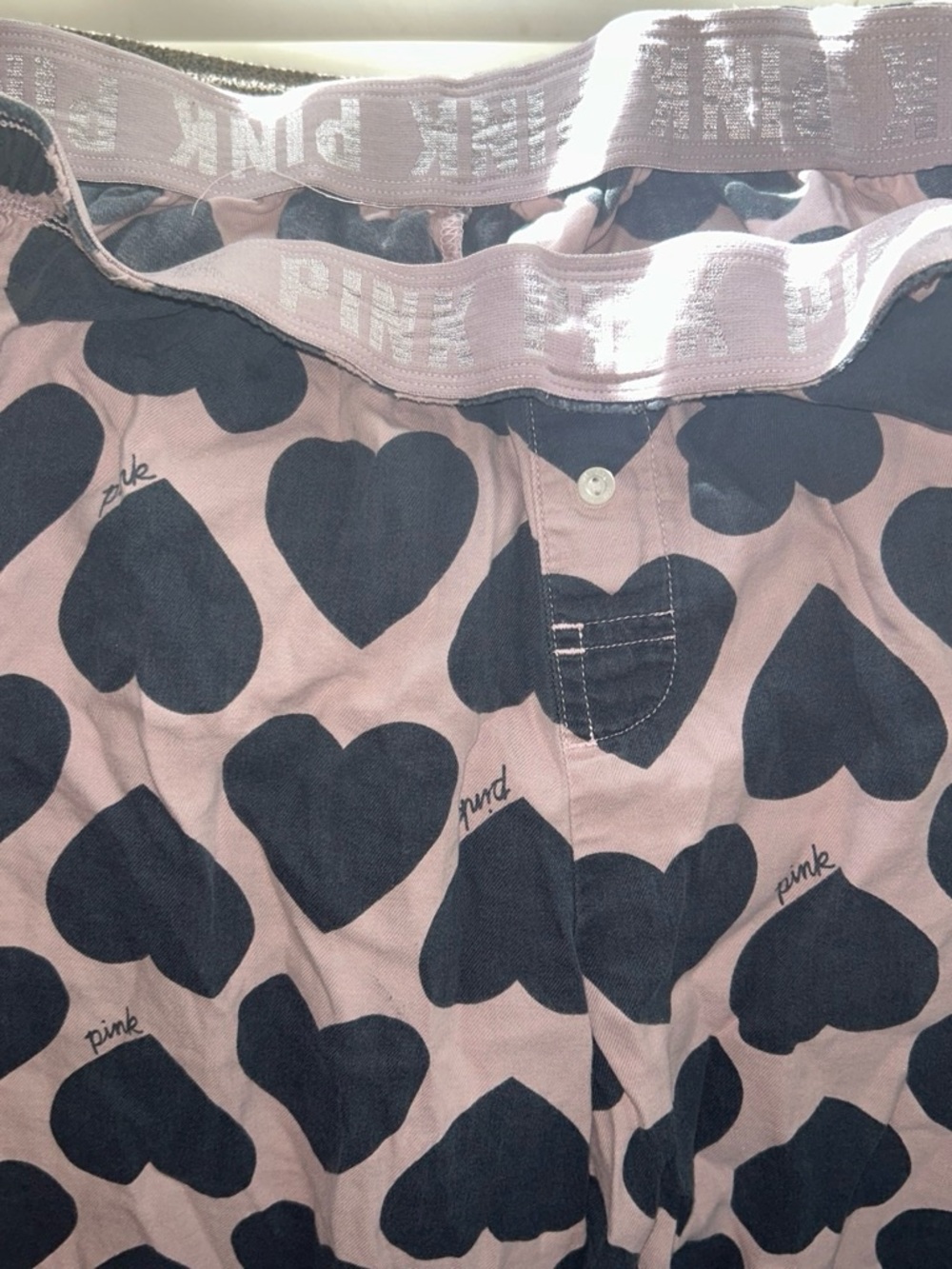 PINK Heart-Print pajama pants in Blush Pink and Black